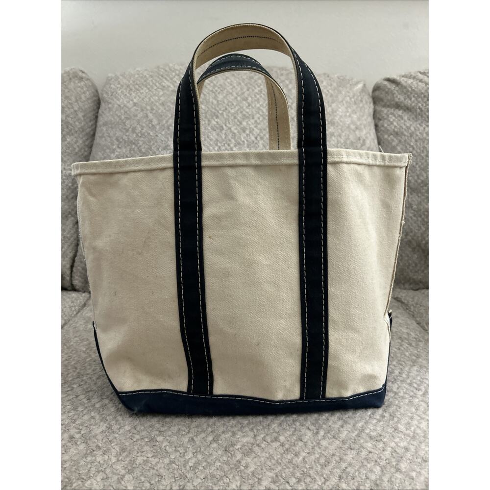 Vintage LL Bean Boat and Tote Bag Blue Canvas Large Stiff 70s 80s USA Freeport - Picture 2 of 11